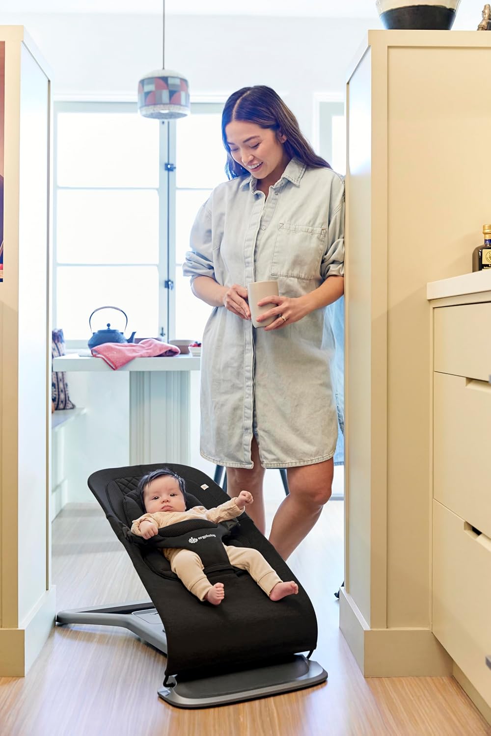 Ergobaby 3-in-1 Evolve Bouncer, Ergonomische Babywippe für Neugeborene ab Geburt bis zum Kleinkind,