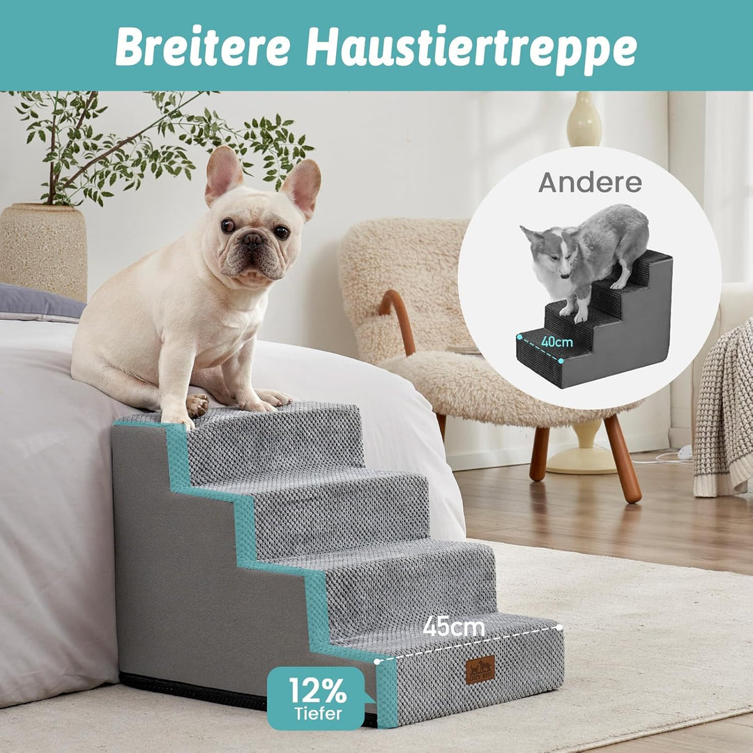 COZY KISS Hundetreppe für Kleine Hunde, 4Stufen Breiter Haustiertreppe für Bett Couch Auto, 45cm Hoc