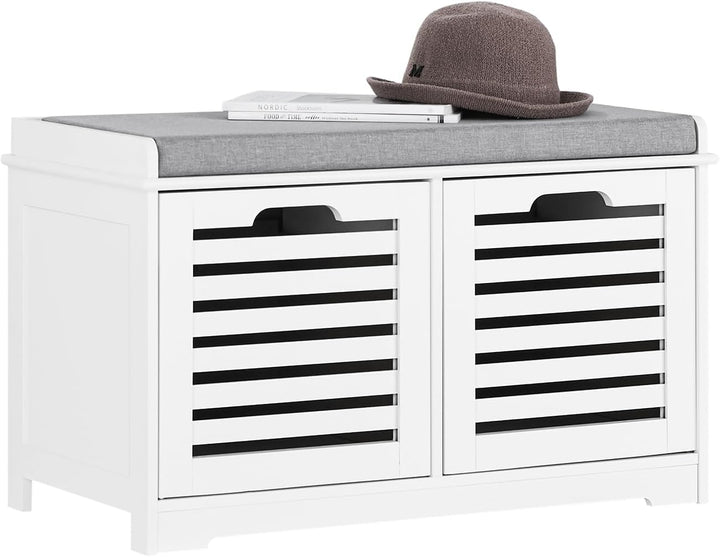 SoBuy FSR23-K-W Moderne Schuhtruhe Sitzkommode mit 2 Körben Sitzbank Schuhschrank mit Sitzkissen Spi