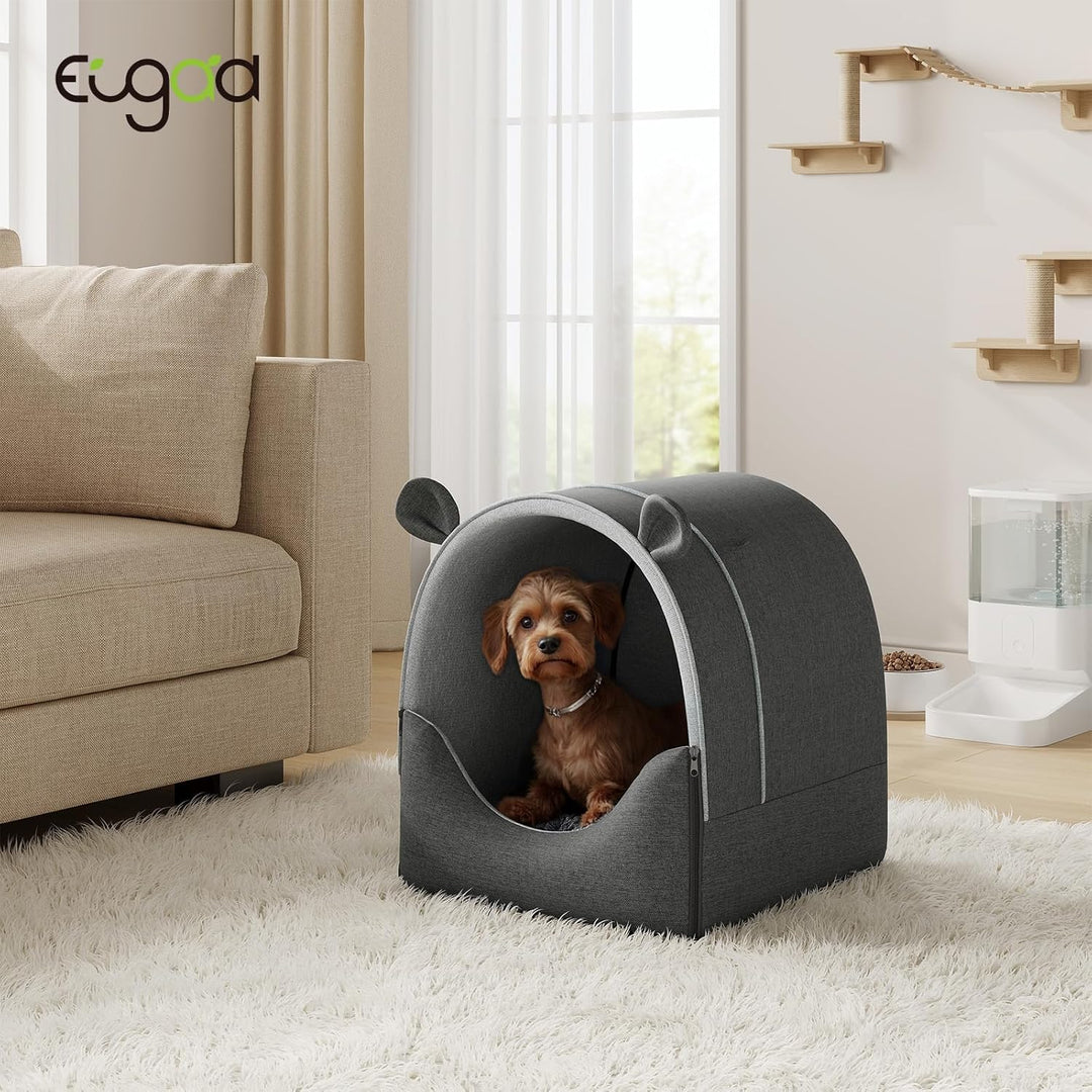 EUGAD Hundehöhle Kleine Hunde, 2-in-1 Hundehütte Indoor, Faltbar Warm Hundehütten,Hundekörbchen mit