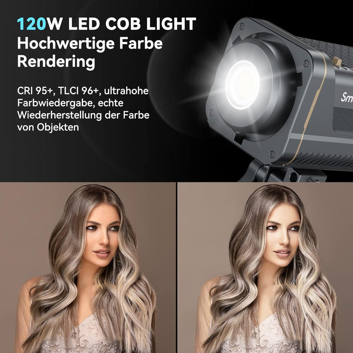 SMALLRIG 120W COB Video Light, Bi-Color 2700K-6500K 52800Lux Continuous Output Light mit 9 Lichteffe