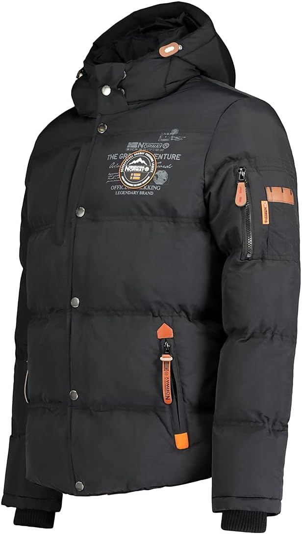 Geographical Norway Herren Winterjacke mit Kapuze Full Zip gefüttert Wind- und Kälteabweisend schnel