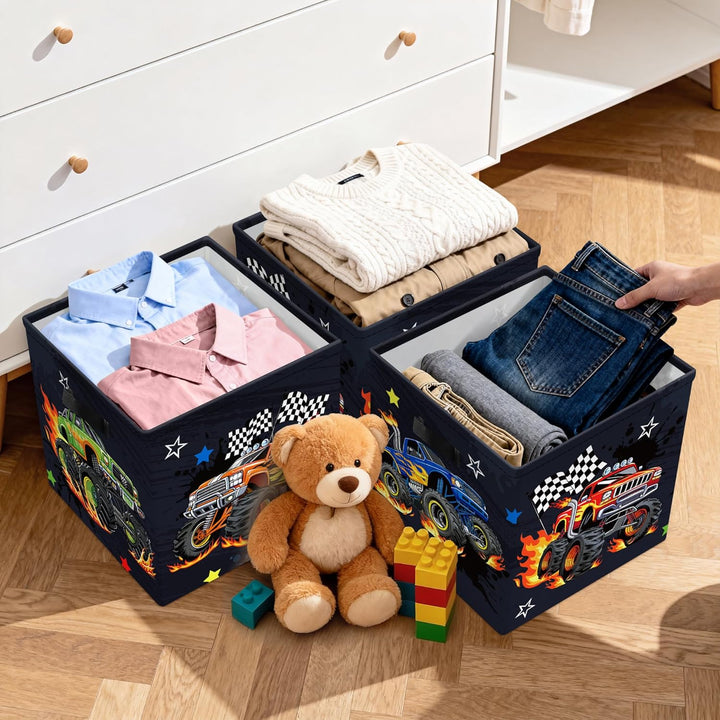 30cm Aufbewahrungsbox 3 Stück Baufahrzeuge Aufbewahrungskorb Kinder Auto Aufbewahrungswürfel Organiz