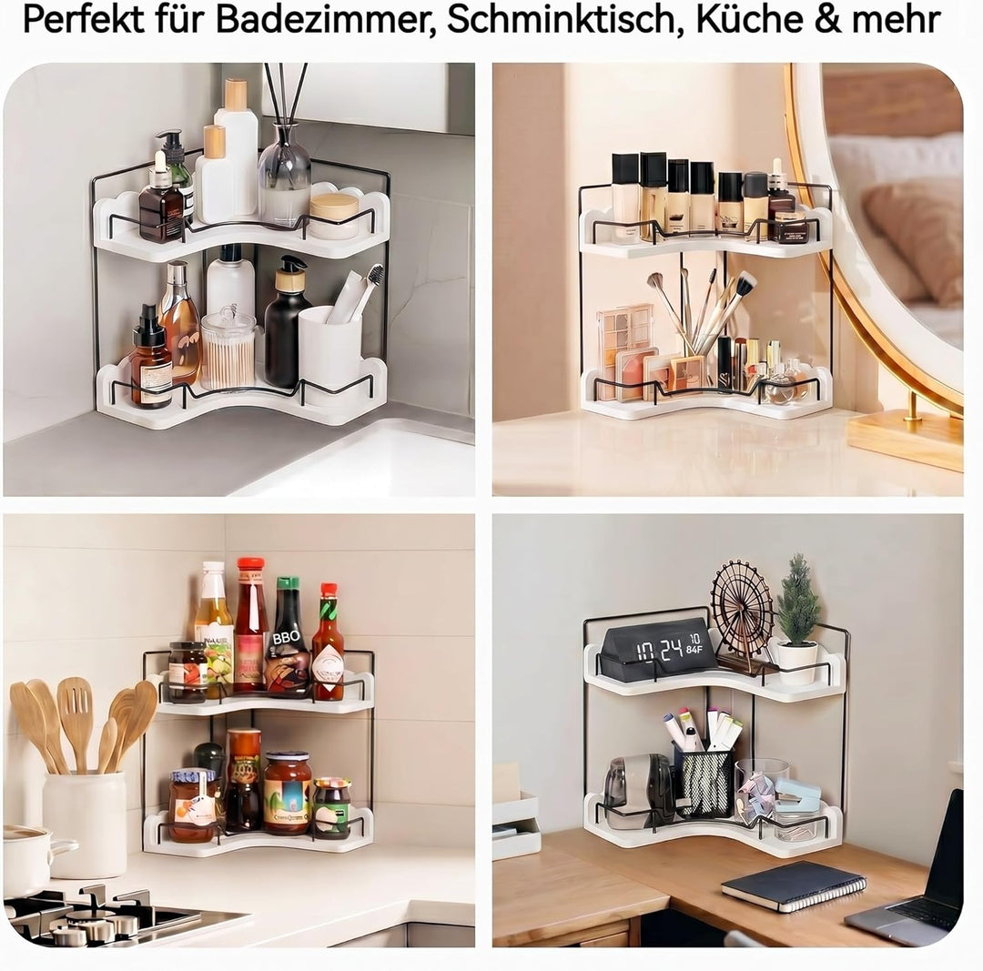 Eck-Organizer aus massivem Holz mit elegantem gewelltem Rand, modernes stilvolles Regal für Badezimm