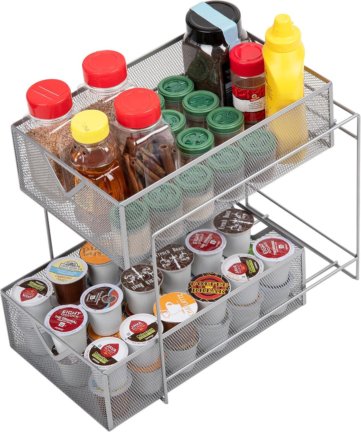 Mind Reader Network Collection, 2-Tier Sliding Basket Storage, Kitchen, Desk, Makeup, Cabinet Organi