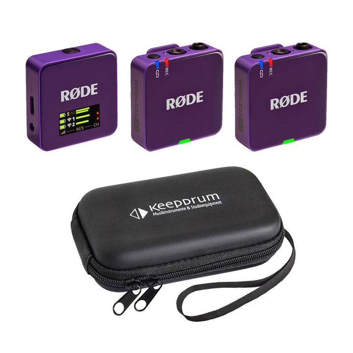 Rode Wireless GO Gen 3 Drahtloses 2-Kanal Mikrofon-Funksystem Lila mit keepdrum Softcase, Lila