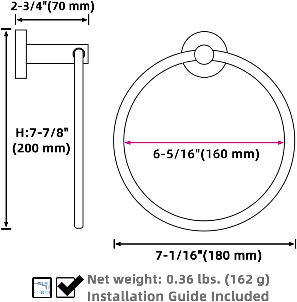 APLusee Handtuchring, gebürstetes Gold, SUS 304 Edelstahl, rund, Handtuchhalter für moderne Badezimm
