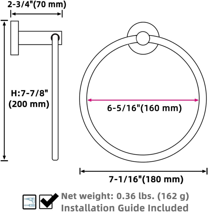 APLusee Handtuchring, gebürstetes Gold, SUS 304 Edelstahl, rund, Handtuchhalter für moderne Badezimm