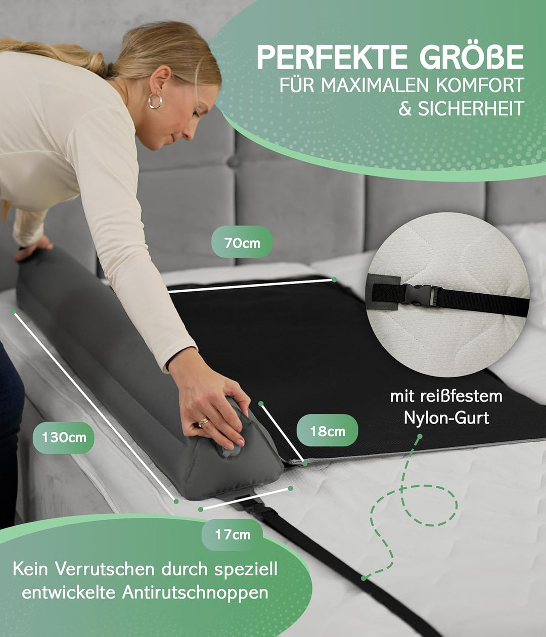 RAWVEL® Rausfallschutz aufblasbar Premium - [NEU 2024] - passend für alle Betten Zuhause & auf Reise
