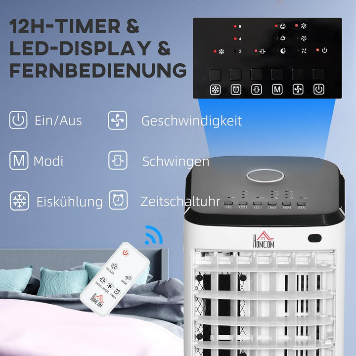 HOMCOM 3 in 1 Mobile Luftkühler mit Wasserkühlung und Luftbefeuchtung 3,5L Wassertank 60°oszillieren