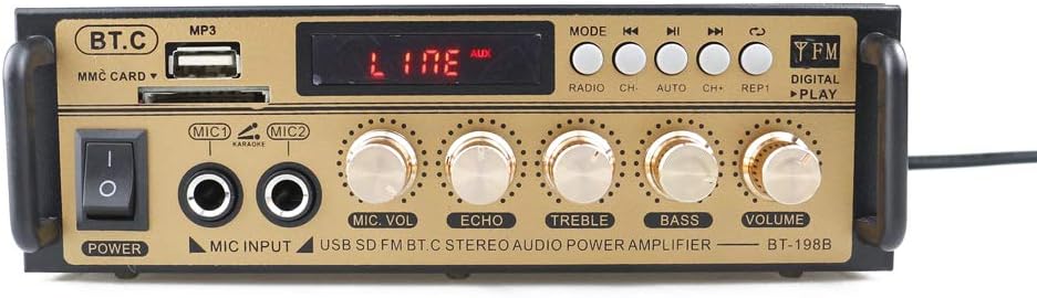 Etlephe Mini Verstärker,HIFI Verstärker,Bluetooth 5.0-Stereo Audio,12 V 220 V 600 W, 2 Kanäle, LCD-D