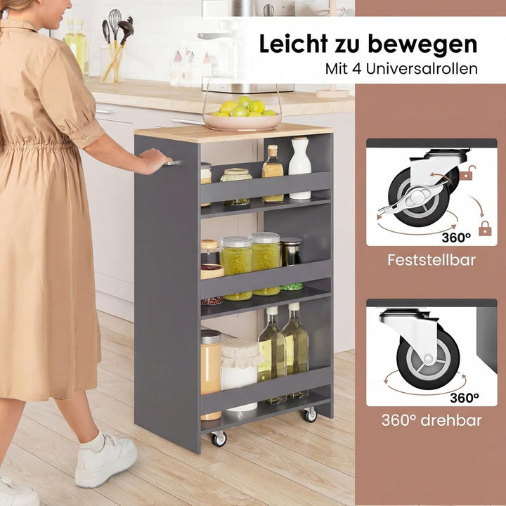 COSTWAY Nischenwagen 30cm breit, 4 Etagen Küchenwagen schmal, Nischenregal auf Rollen, Servierwagen
