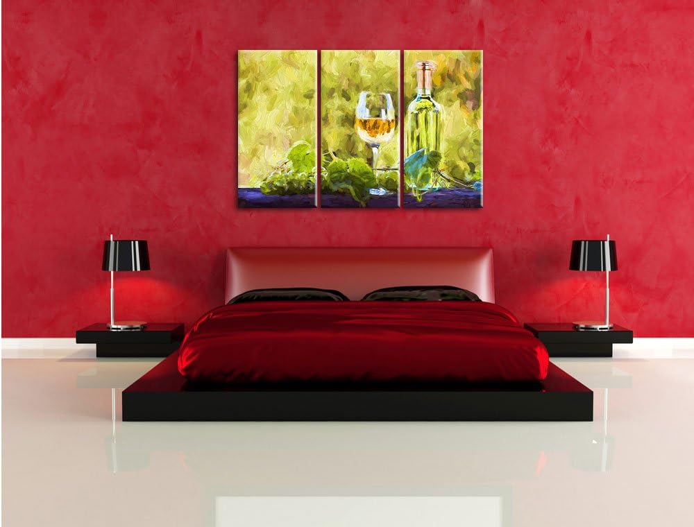 Pixxprint Edler Wein und Weintrauben als Leinwandbild/Grösse: 3 Teilig (120x80 cm) cm/Wandbild/Kunst