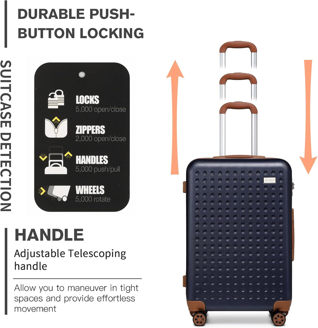 KONO Koffer Trolley Gross Hartschalenkoffer Reisekoffer von ABS Hartschalen Handgepäck mit 4 Spinner