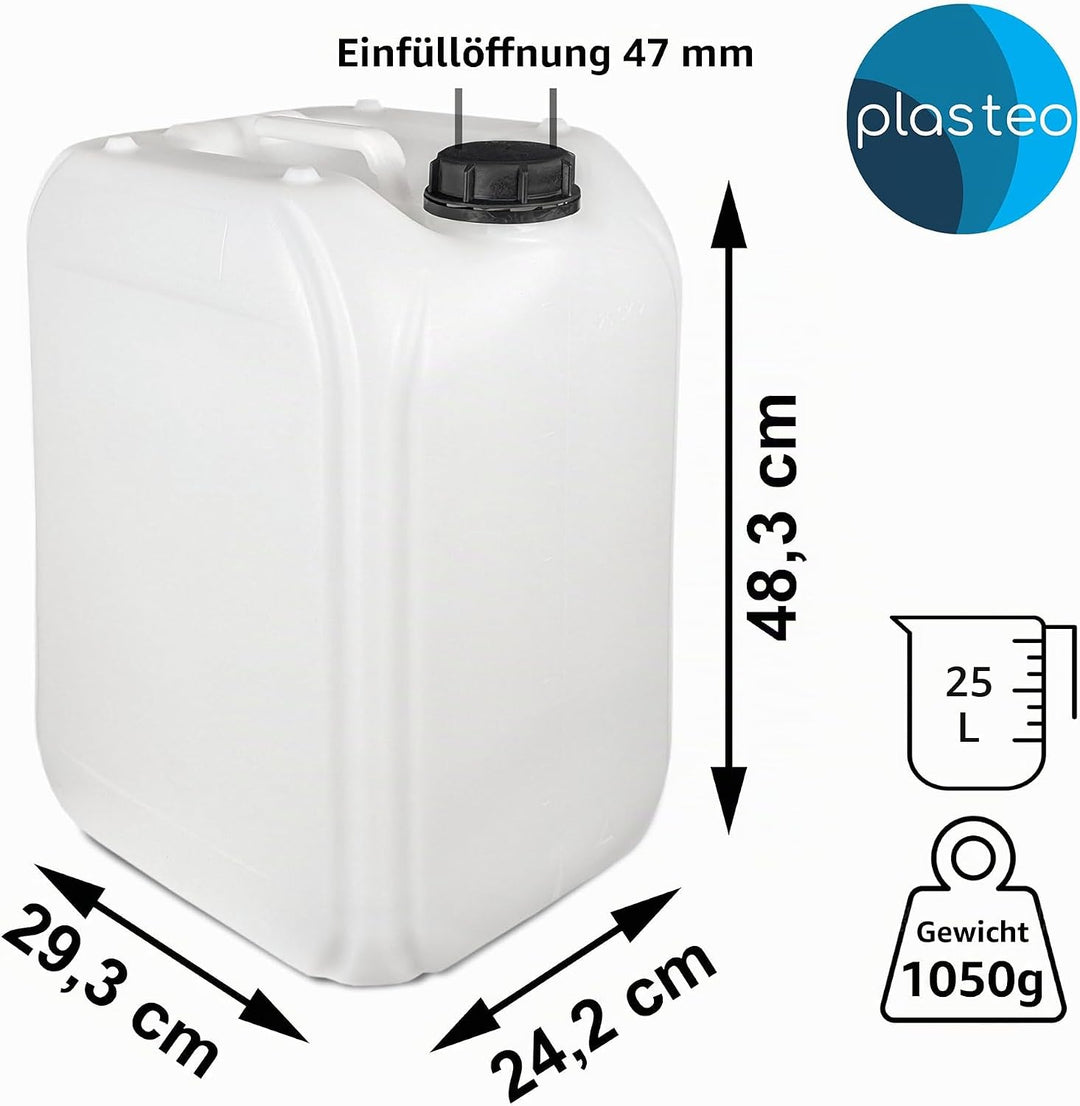 plasteo 25 Liter Getränke- und Wasserkanister DIN 61 | Lebensmittelecht BPA frei UN-Zugelassen | Hau