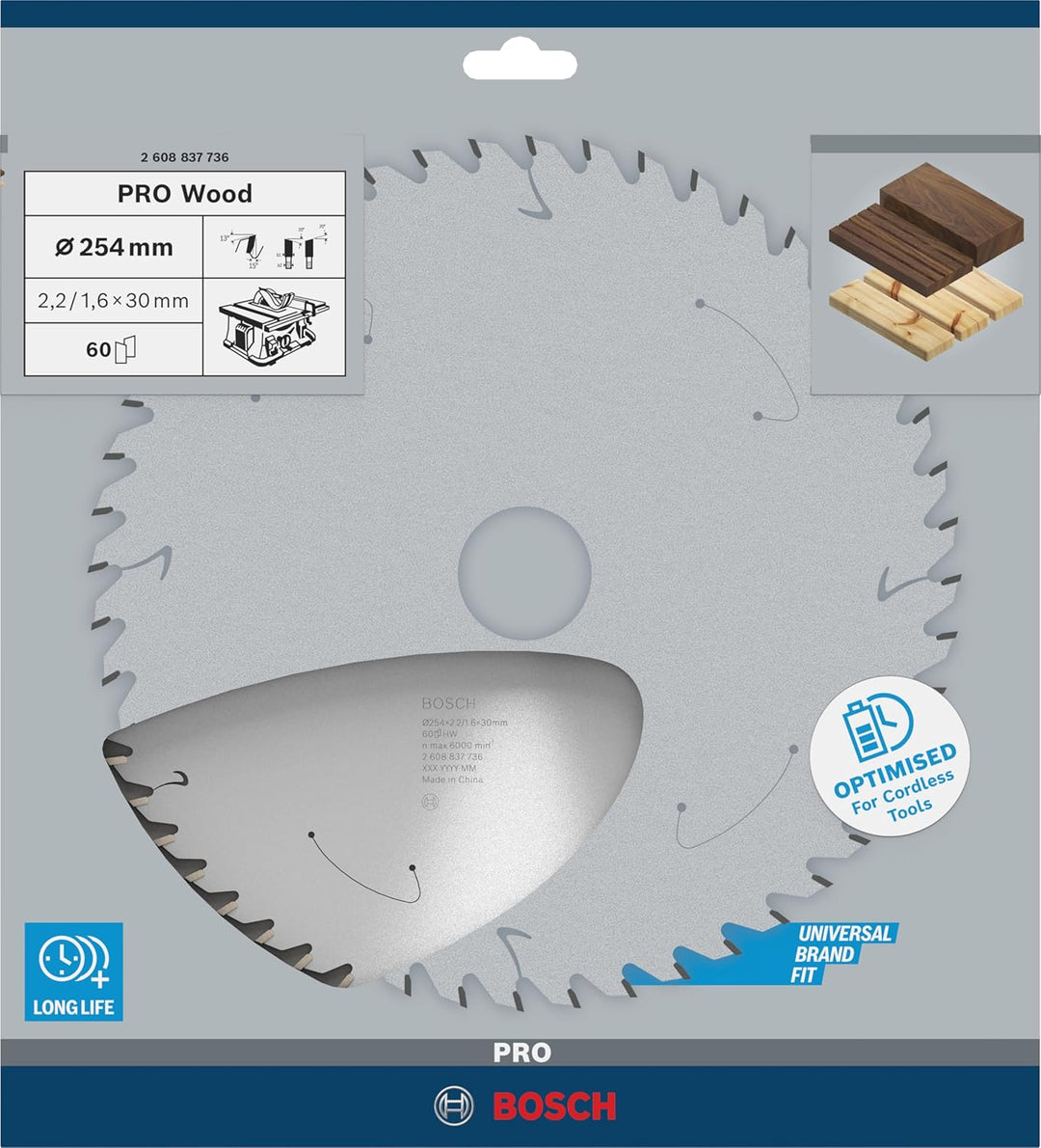 Bosch Accessories 1x Kreissägeblatt Standard for Wood (Holz, Sägeblatt Ø 254 x 30 x 2,2 mm, 60 Zähne