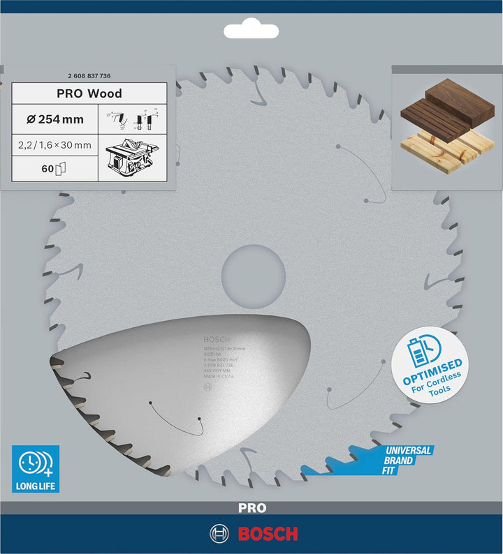 Bosch Accessories 1x Kreissägeblatt Standard for Wood (Holz, Sägeblatt Ø 254 x 30 x 2,2 mm, 60 Zähne