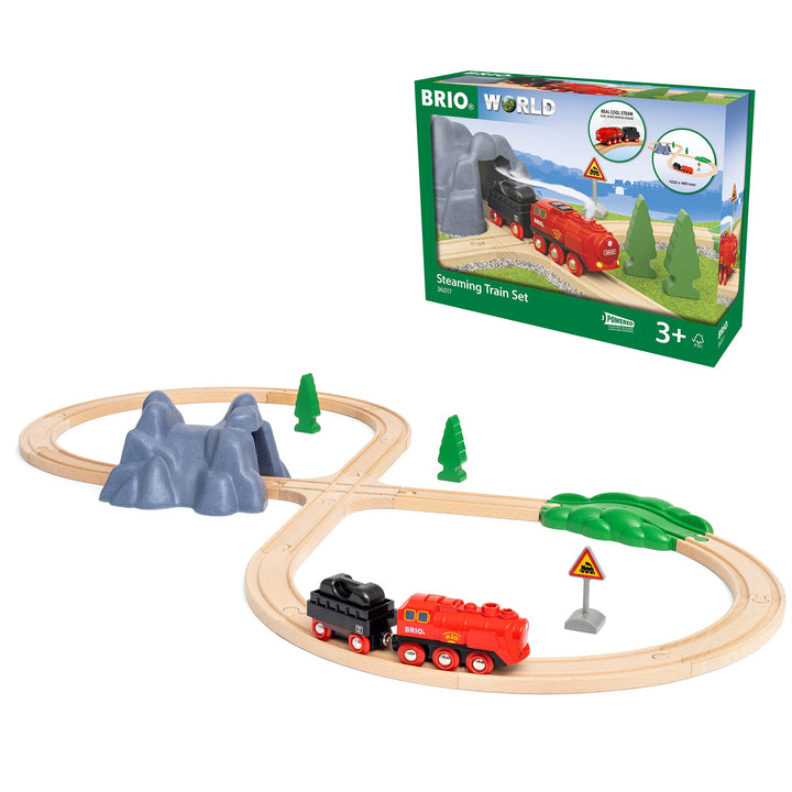 BRIO World 36017 Batterie-Dampfzug-Set - Aus dem Schornstein der Lokomotive strömt während der Fahrt