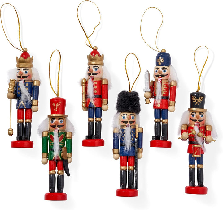 THE TWIDDLERS 6 Traditionelle Weihnachts Nussknacker aus Holz, 13cm - Christbaumschmuck Weihnachtssc