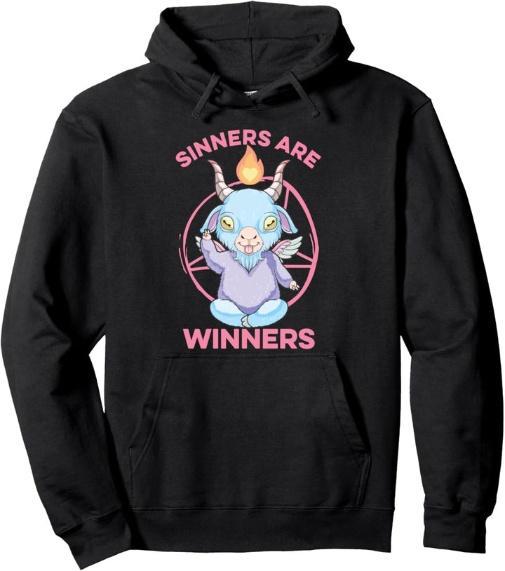 Pastell Goth Baby Baphomet Sinners Are Winners Anime Nu Goth Pullover Hoodie
