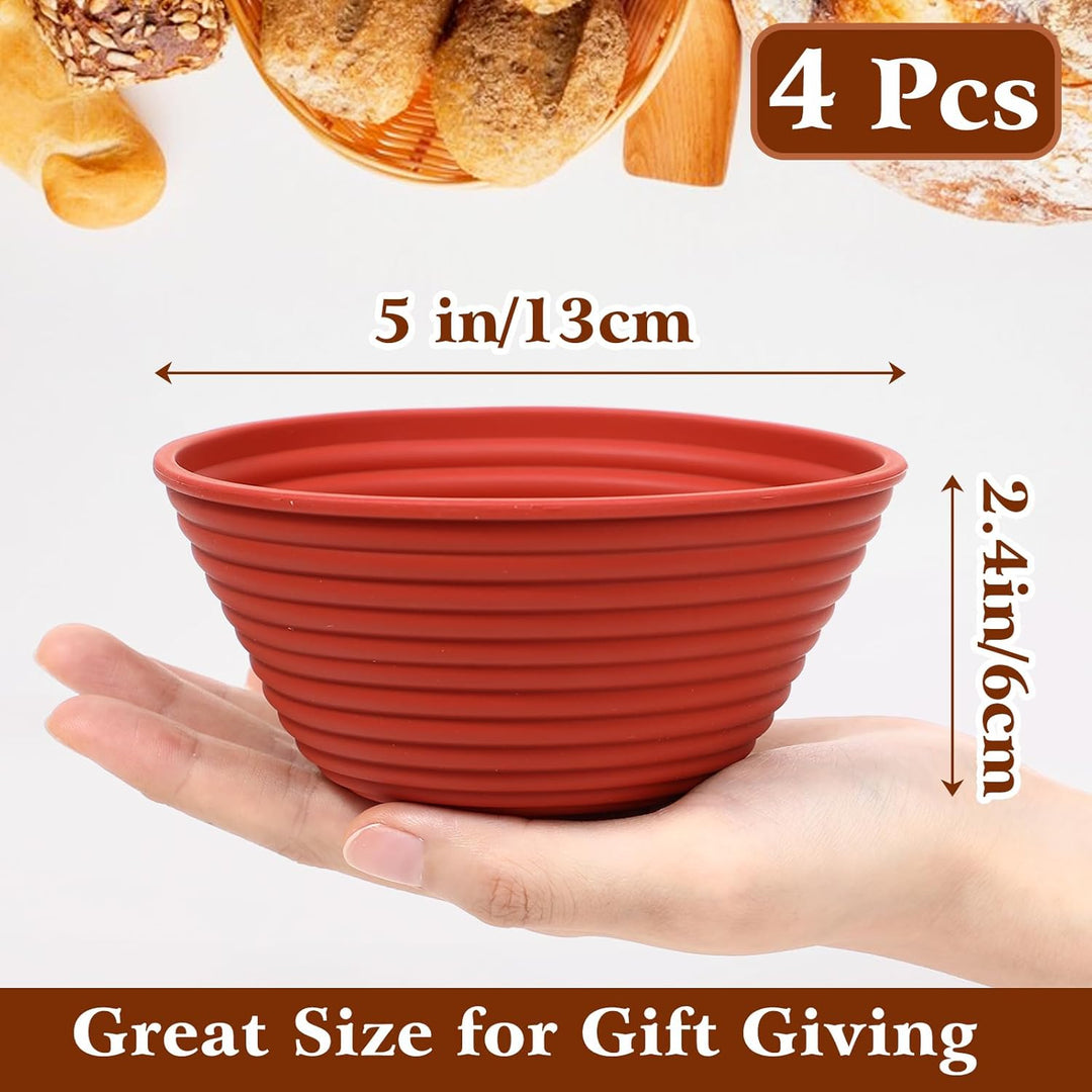 Webake Gärkorb Brot Rund Klein Gärkörbchen Set Silikon 4 Stück 13 cm Sauerteig Brotgärkörbe Brotgärk