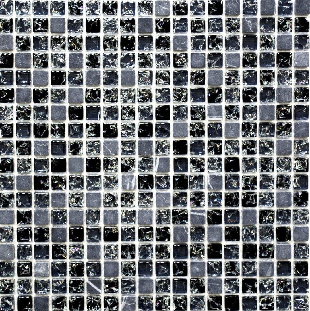 Mosaik Quadrat Crystal/Stein mix schwarz Glasmosaik Transluzent Transparent 3D, Mosaikstein Format: