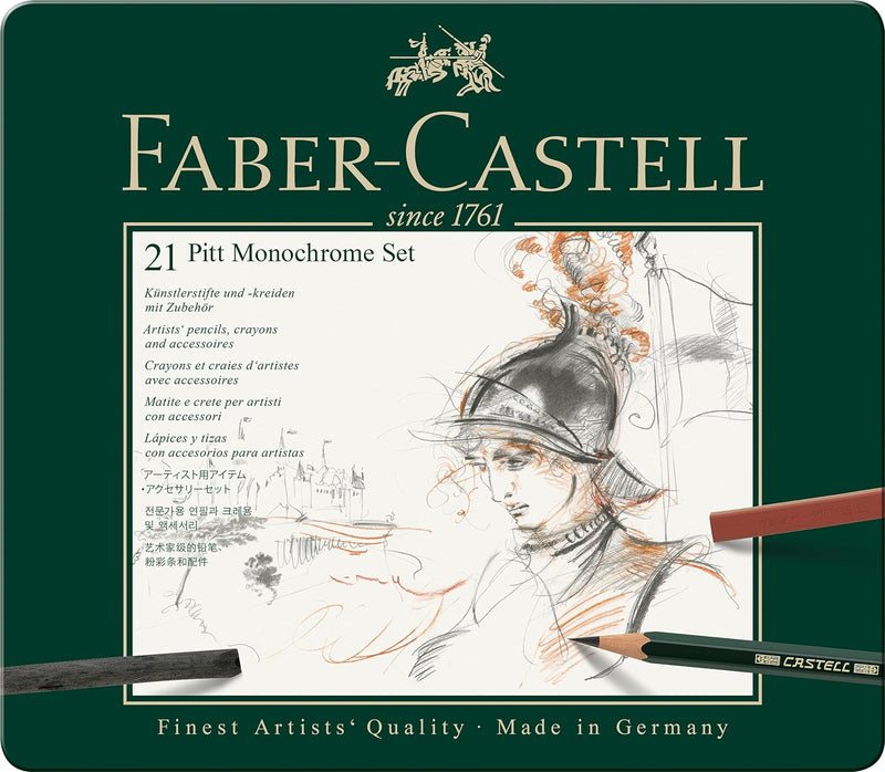 Faber-Castell 112976 - Pitt Monochrome Set im Metalletui, medium, 21-teilig, medium