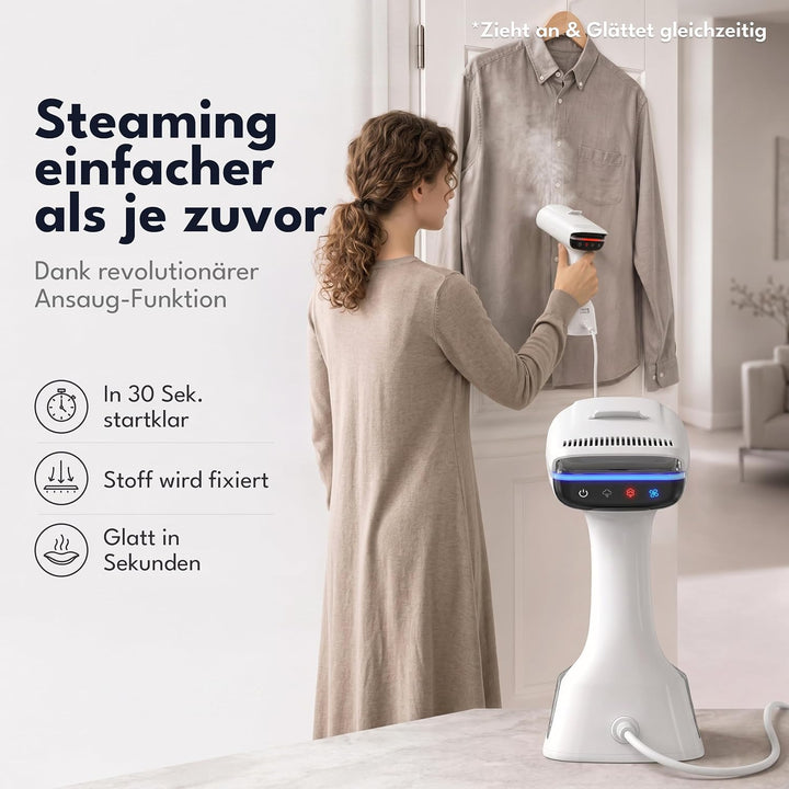 LEBENLANG 1400W Steamer Dampfglätter mit Saugfunktion - 5000pa &amp; 270ml Weiss, Weiss