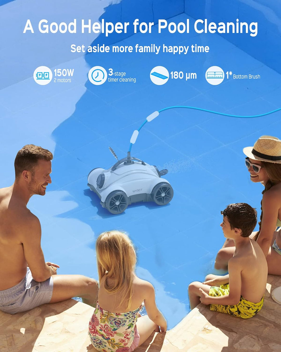 WYBOT Poolroboter mit 150W Leistungsstarke zum Reinigen grosser Blätter und Steine, Poolsauger mit D