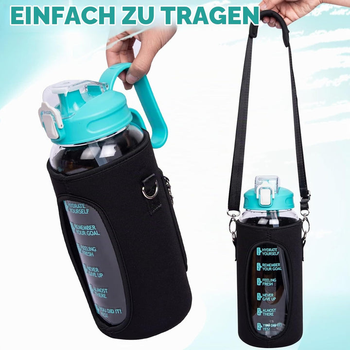 DEARRAY 2l Trinkflasche Glas mit Strohhalm &amp; Zeitmarkierung 2 liter Grosse Motivation Glasflasche mi