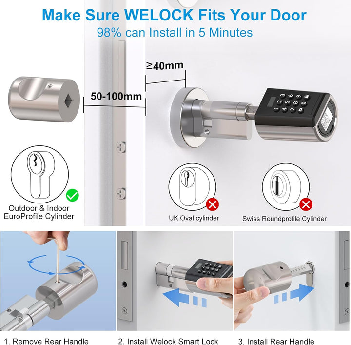WELOCK PBL41 Elektronisches Zahlencode Schliesszylinder Haustür IP65 Elektronisches Türschloss mit B