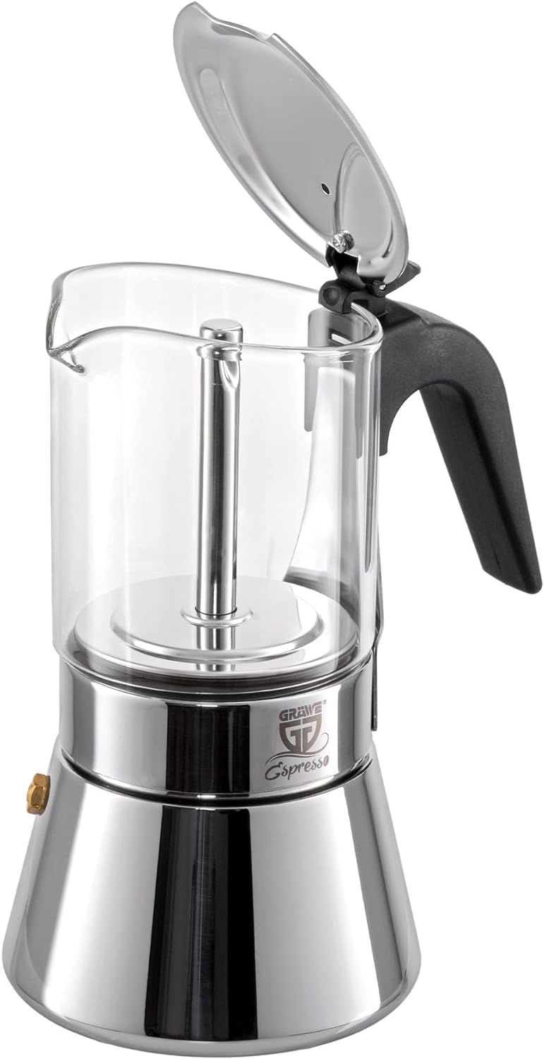 GRÄWE Espressokocher mit Glaskanne, für Induktion und alle Herdarten geeignet, spülmaschinengeeignet