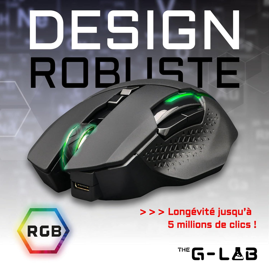 The G-LAB Kult Caesium Gaming-Maus, kabellos, wiederaufladbar – hohe Leistung 7200 DPI, LED RGB, 6 T