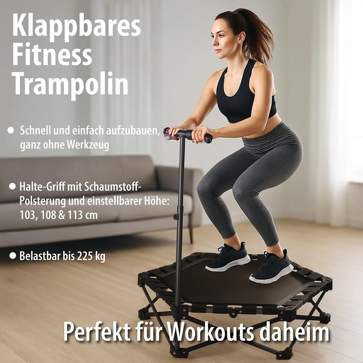 Speeron Fitnesstrampolin: Klappbares Fitness-Trampolin für Erwachsene, Halte-Griff, 106 cm Ø (Fitnes