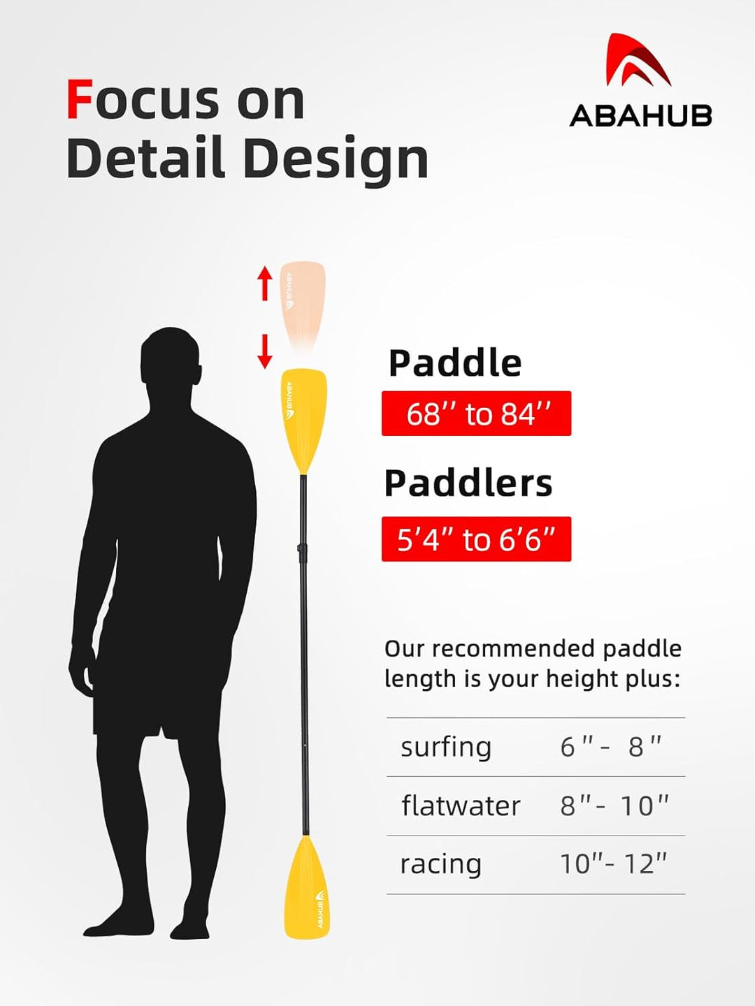 Abahub 2 in 1 Sup Kajak Paddel Aluminium Einstellbares Stand Up Paddle für Paddleboard, Aluminiumleg