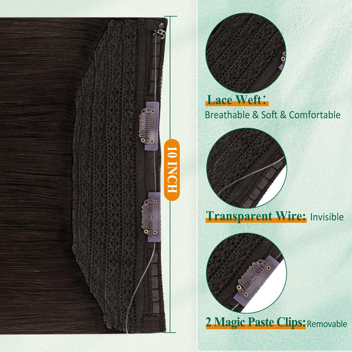 Easyouth Invisible Secret Wire Extensions Echthaar Dunkelbraun Extensions Echthaar mit Draht Dunkels