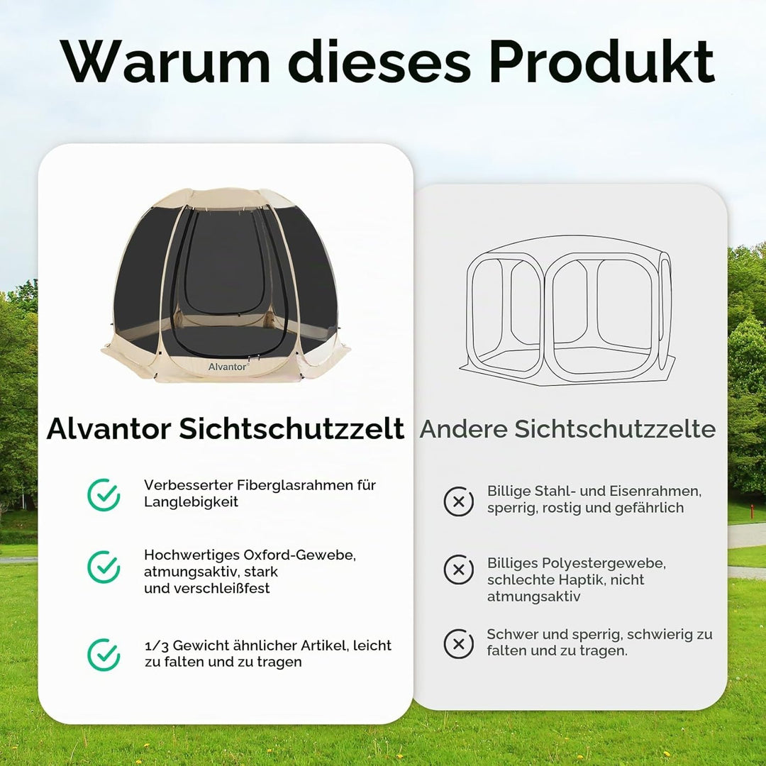 Alvantor Pavillon Screen House für 6, 10, 15 Personen, Pop-Up-Iglu-Zelt mit Moskitonetz an den Seite