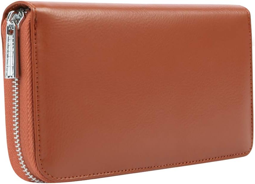 Cynure RFID-blockierender Kartenhalter für Damen, 36 Fächer, gross, lang, Leder, Reissverschluss, Sc