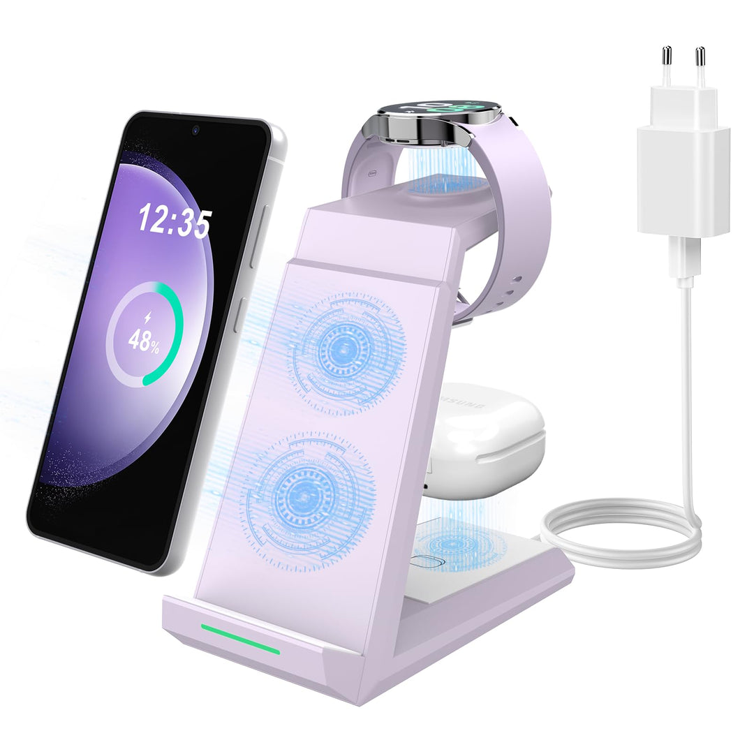 Induktive Ladestation für Samsung，ADADPU Kabelloses Ladegerät 3 in 1 Kompatibel für Galaxy Watch 7/6