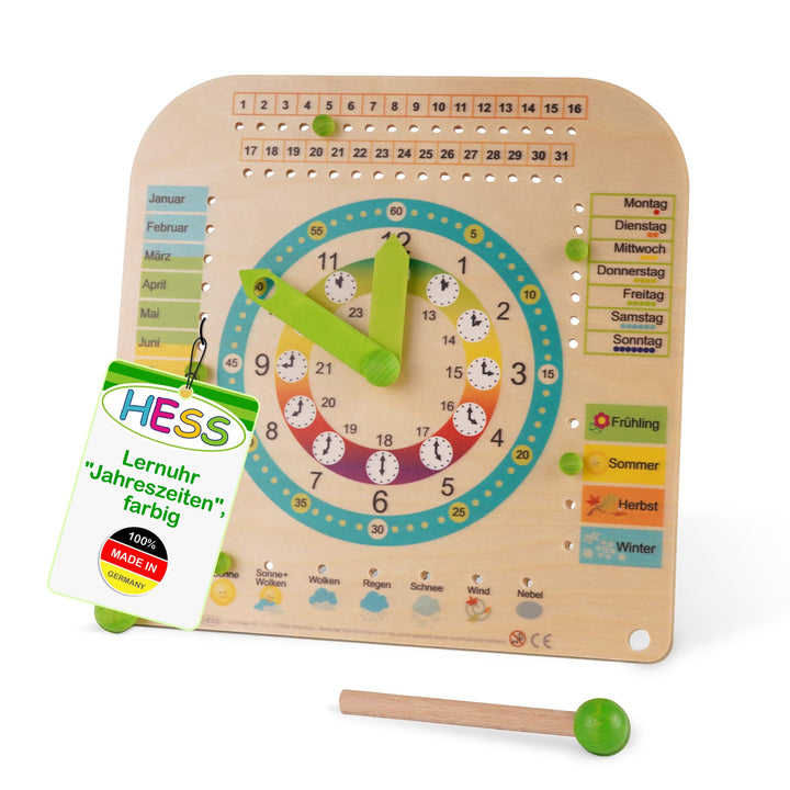 Hess Holzspielzeug 14658 - Stand - Kinderlernuhr aus Holz, ca. 25 x 25 cm