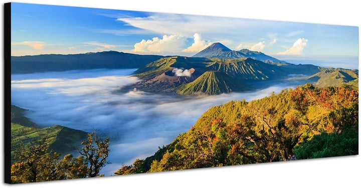 Paul Sinus Art Panoramabild auf Leinwand und Keilrahmen 150x50cm Indonesien Nationalpark Berge Wald