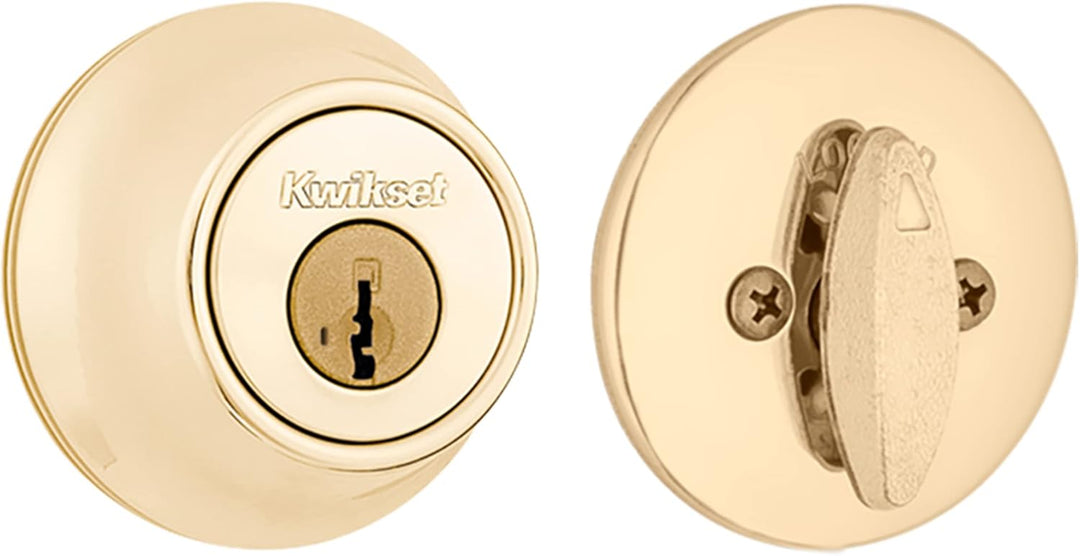 Kwikset 96600-573 Einzylinder-Riegel, poliertes Messing, 660, mit SmartKey-Sicherheit, rund