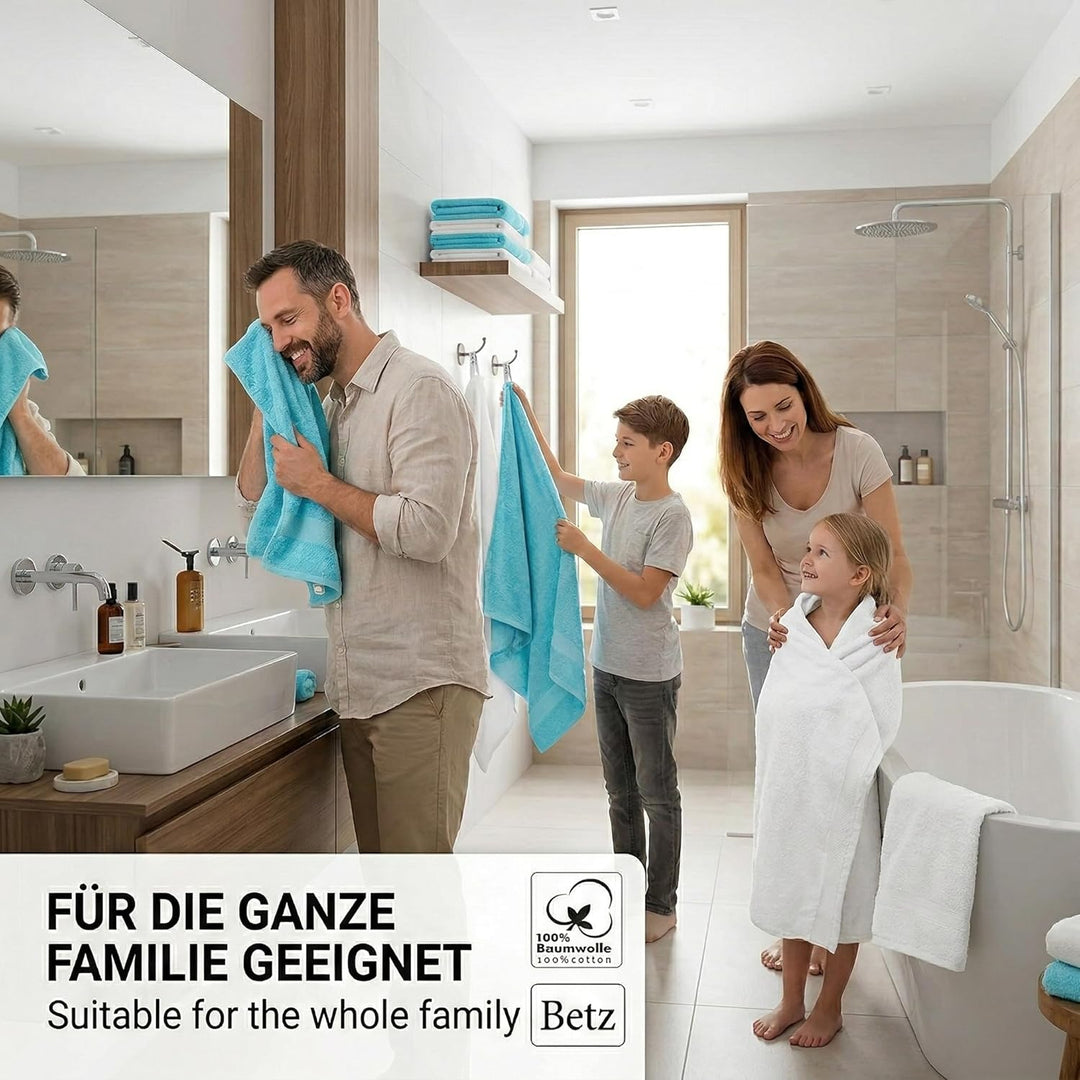 Betz 6 Stück Handtücher Palermo 100% Baumwolle Grösse 50 x 100 cm Handtuch Set Farbe weiss und türki