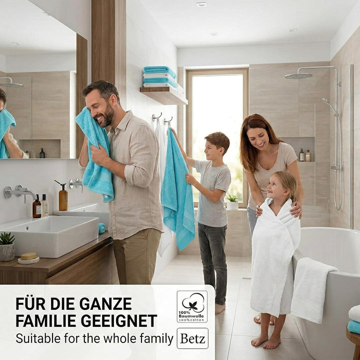 Betz 6 Stück Handtücher Palermo 100% Baumwolle Grösse 50 x 100 cm Handtuch Set Farbe weiss und türki