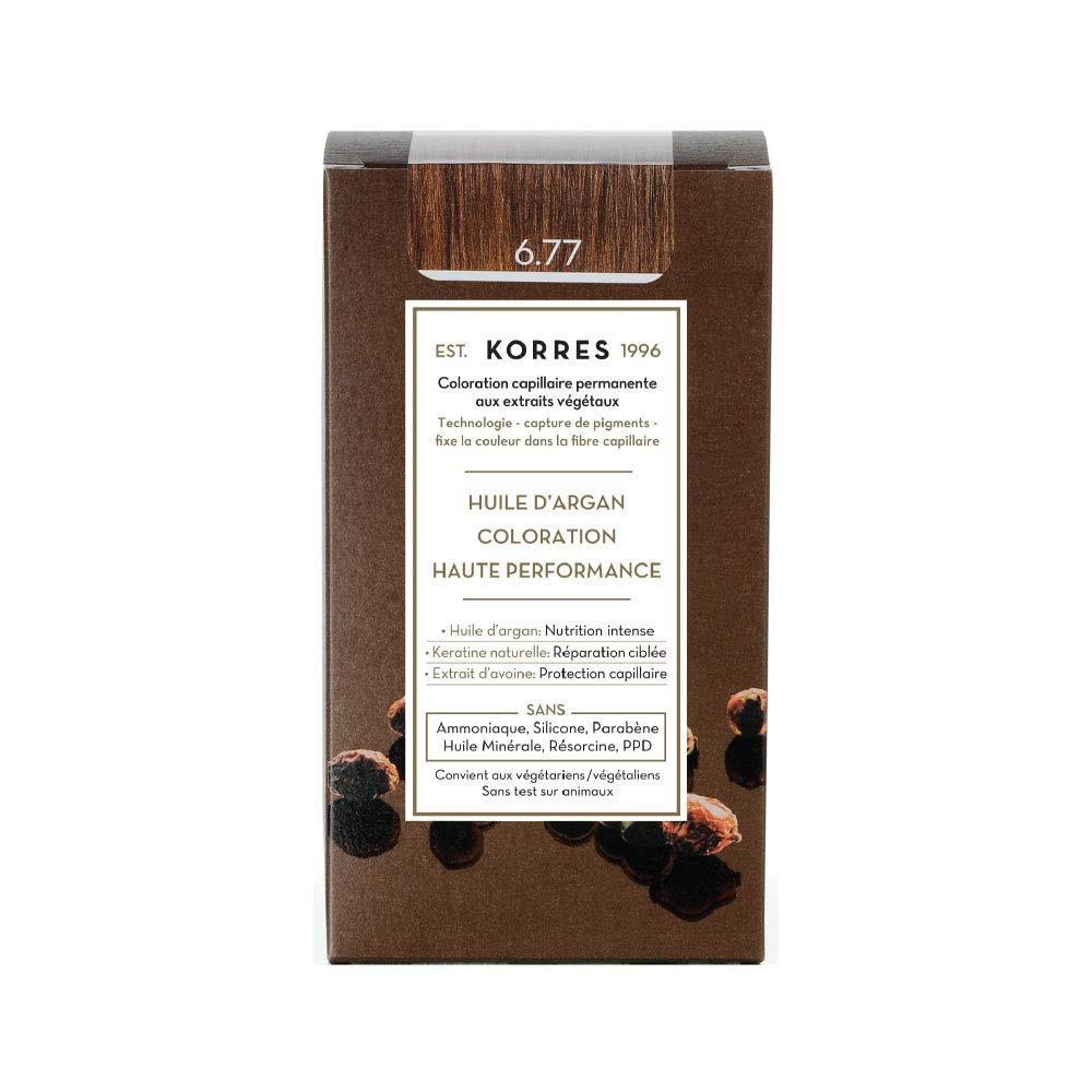 KORRES Argan Oil Colorant – ammoniakfreie Haarfarbe Gianduja 6.77 – 100% Grauhaarabdeckung & vegan f