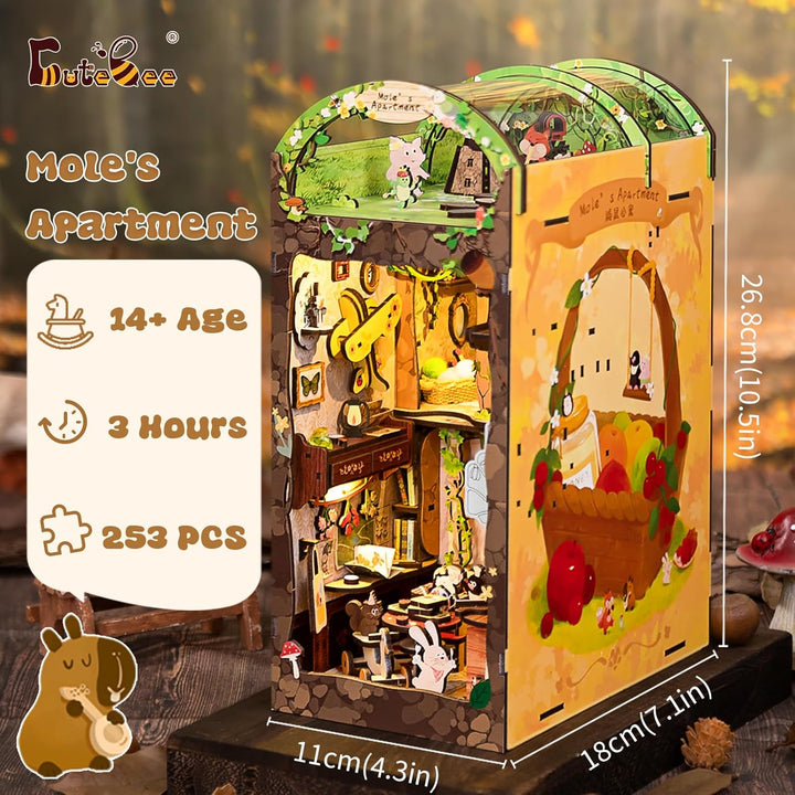 CUTEBEE Book Nook Miniatur Haus Modellierung,DIY Puppenhäuser Miniatur Haus Kit mit Dust Cover,Bookn