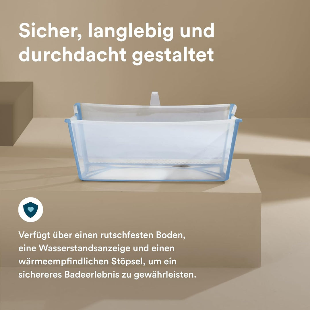 Stokke Flexi Bath, Ocean Blue - 64 x 24 x 34 cm - Faltbare Babybadewanne für Neugeborene und Babys -