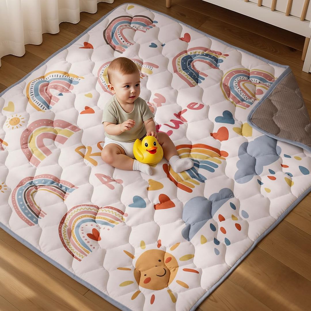 COMOMY Krabbelmatte Baby 127x127 cm, Extra Dicke und Weiche Spielmatte Faltbar, Rutschfeste Schadsto
