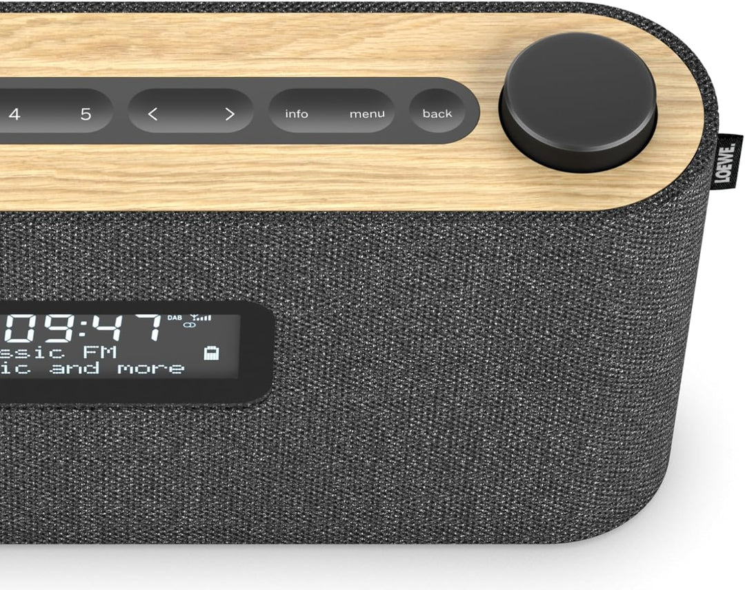 Loewe Radio.Frequency, DAB+ Radio, 28 Watt Sound, LCD Display, 14 Stunden Spielzeit, Holz, Stoff, Ra