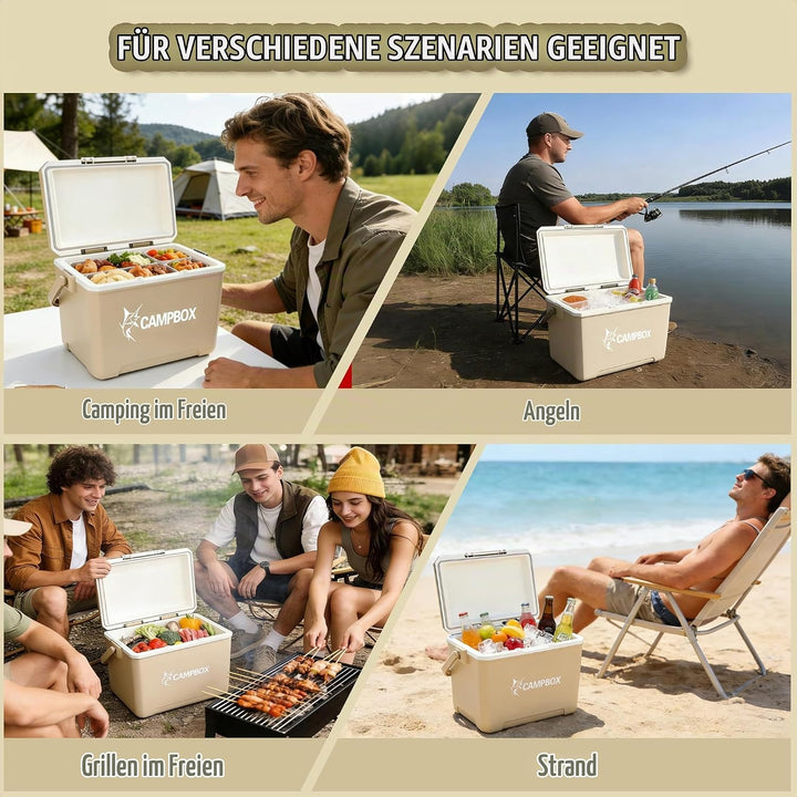 JONRRYIN Kühlbox, Passiv-Kühlbox 24 Liter Bis zu 12 Std. Kühlung, Mobile Cooler Box mit 2 Kühlakkus,